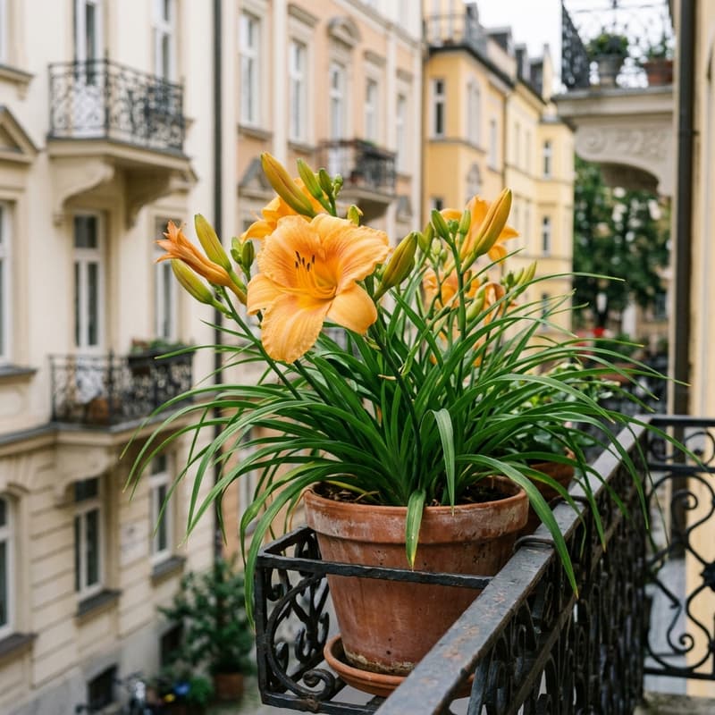 Taglilie (Hemerocallis) im Topf